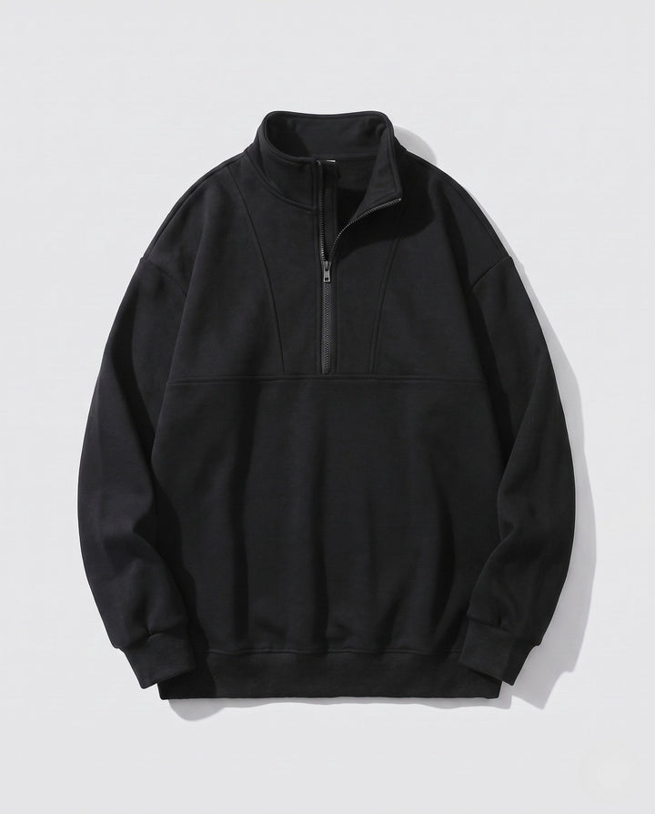 Men's oversized sweatshirt with half zip, stand-up collar, and raglan sleeves