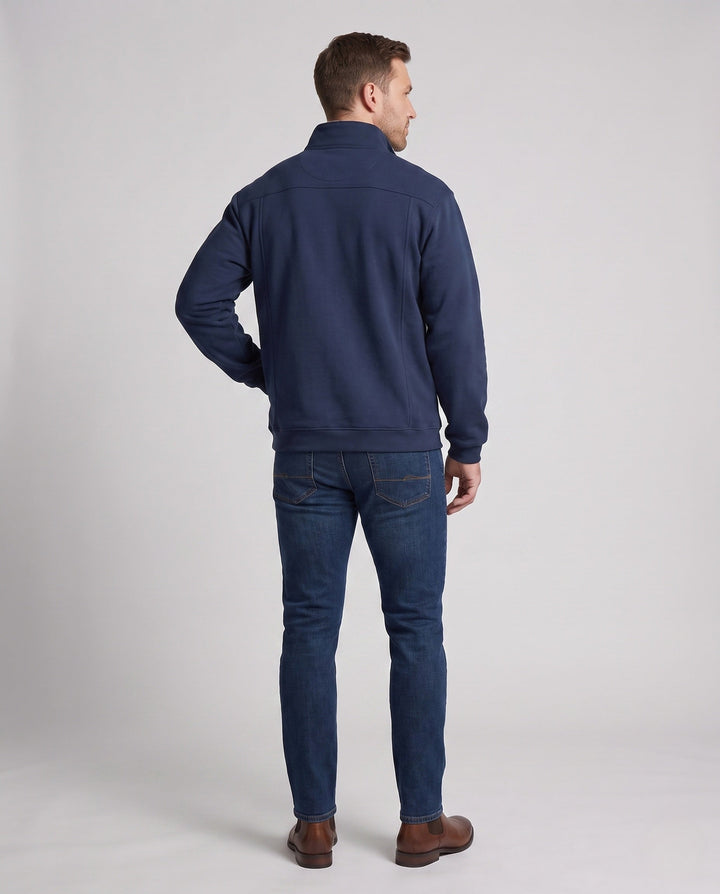 Men's Relaxed Half-Zip Sweatshirt with Contrasted Stand Collar and Snap Button Details
