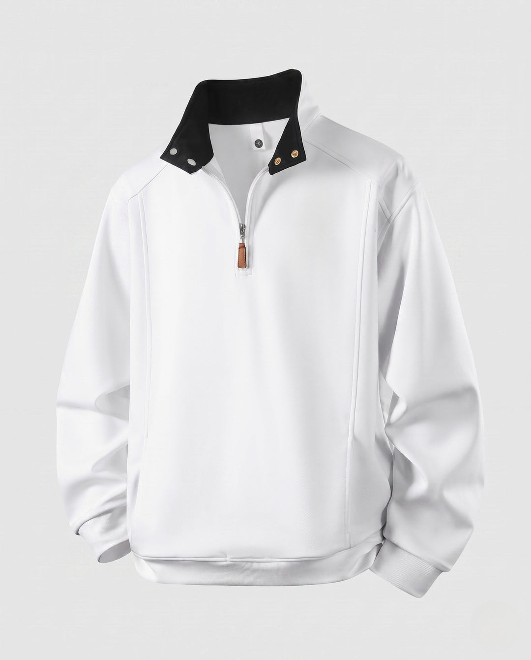 Men's Relaxed Half-Zip Sweatshirt with Contrasted Stand Collar and Snap Button Details
