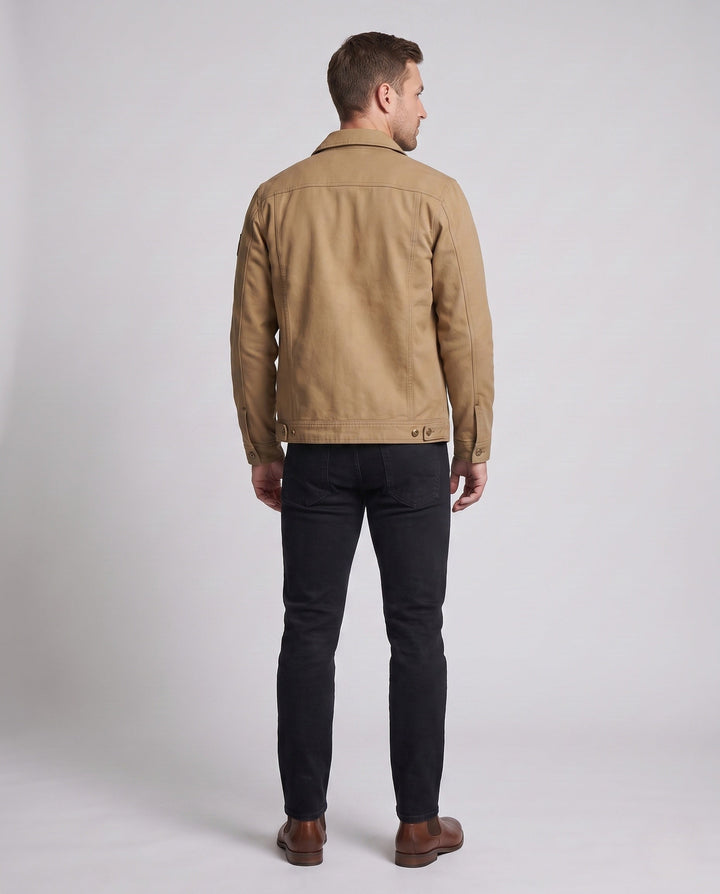 Men's robust canvas field jacket with wind-resistant membrane, chest flap pockets and reinforced snap buttons