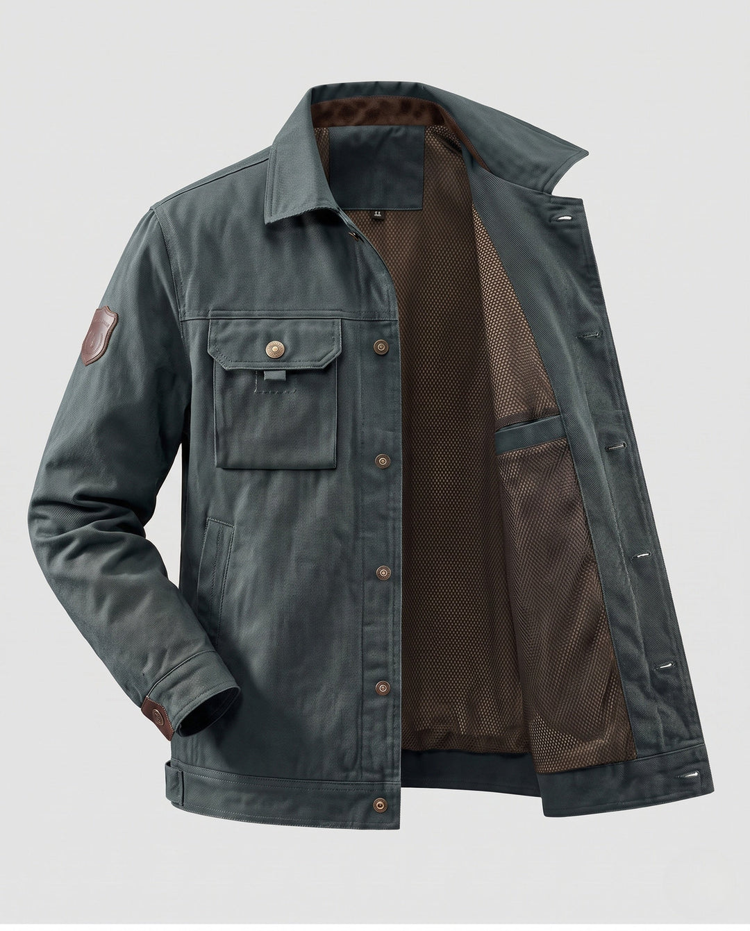 Men's robust canvas field jacket with wind-resistant membrane, chest flap pockets and reinforced snap buttons