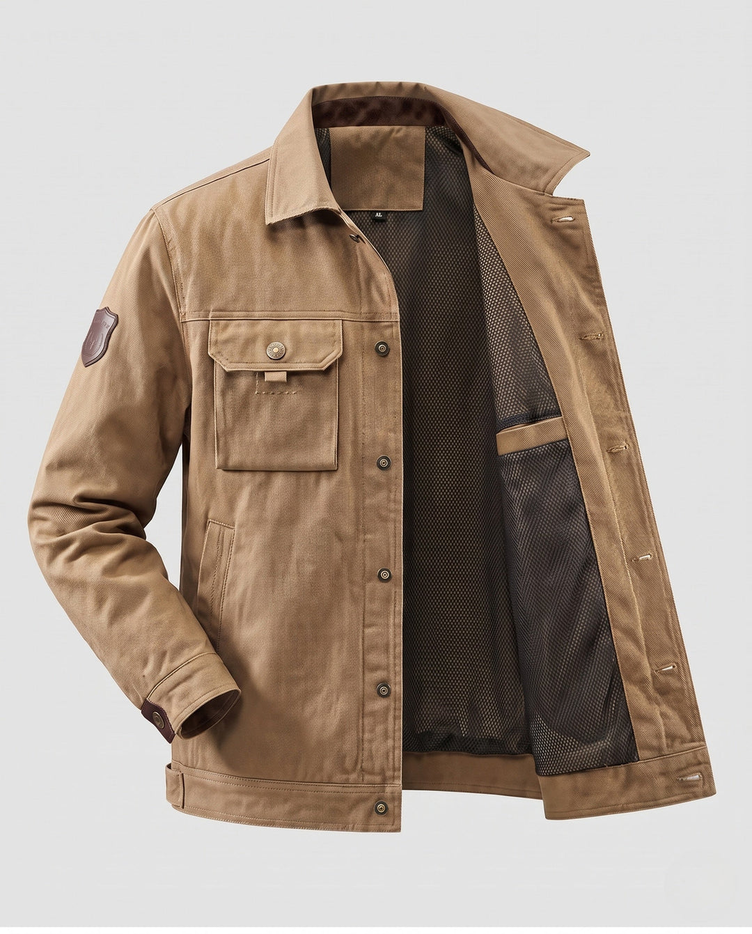 Men's robust canvas field jacket with wind-resistant membrane, chest flap pockets and reinforced snap buttons