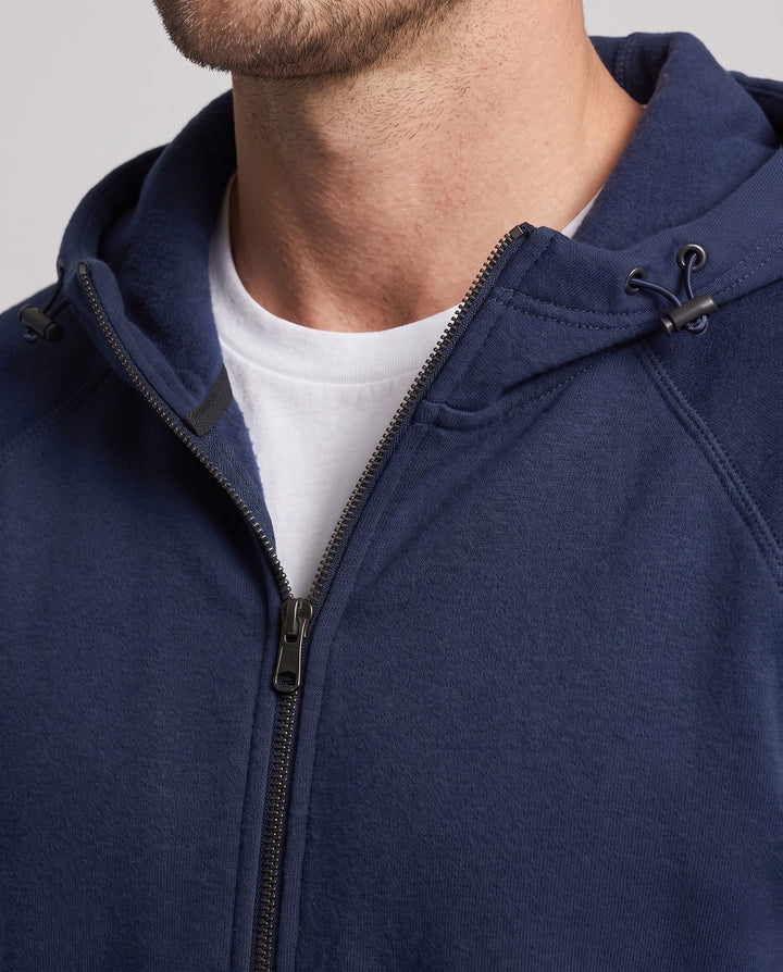 Men's structured hooded fleece jacket with raglan sleeves and kangaroo pockets