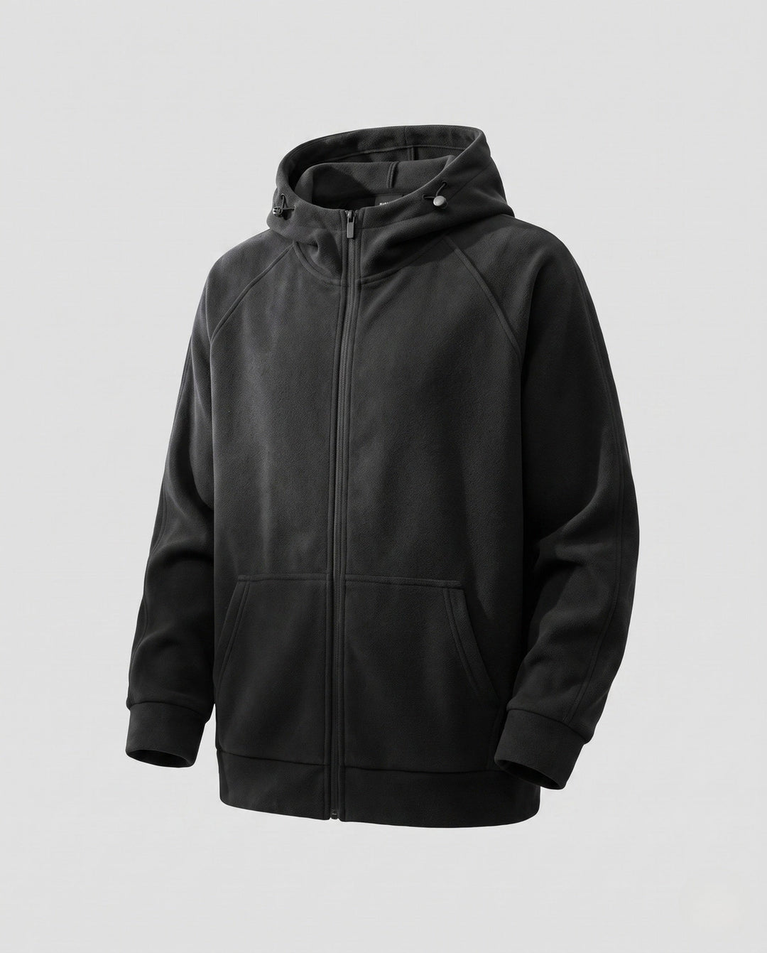 Men's structured hooded fleece jacket with raglan sleeves and kangaroo pockets