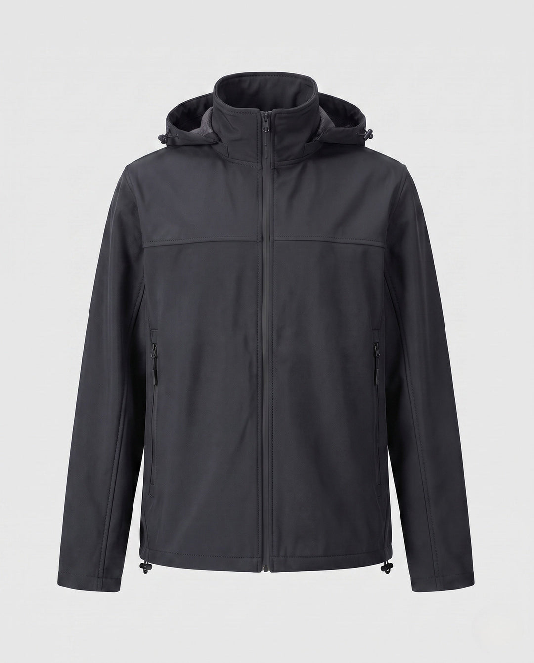 Men's technical softshell hoodie jacket with windproof membrane, adjustable hood and concealed zip pockets