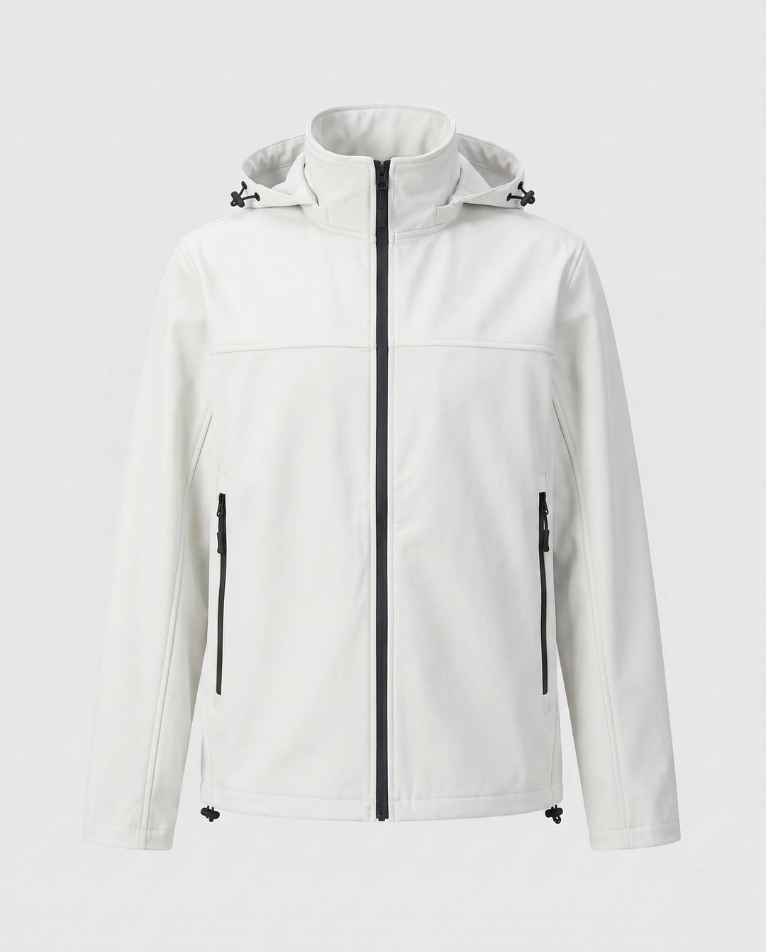 Men's technical softshell hoodie jacket with windproof membrane, adjustable hood and concealed zip pockets