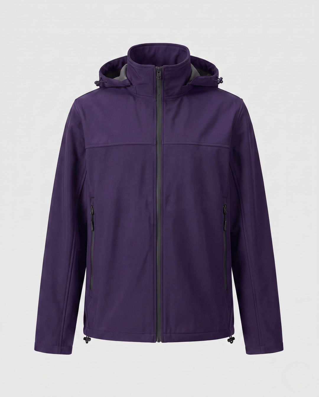 Men's technical softshell hoodie jacket with windproof membrane, adjustable hood and concealed zip pockets