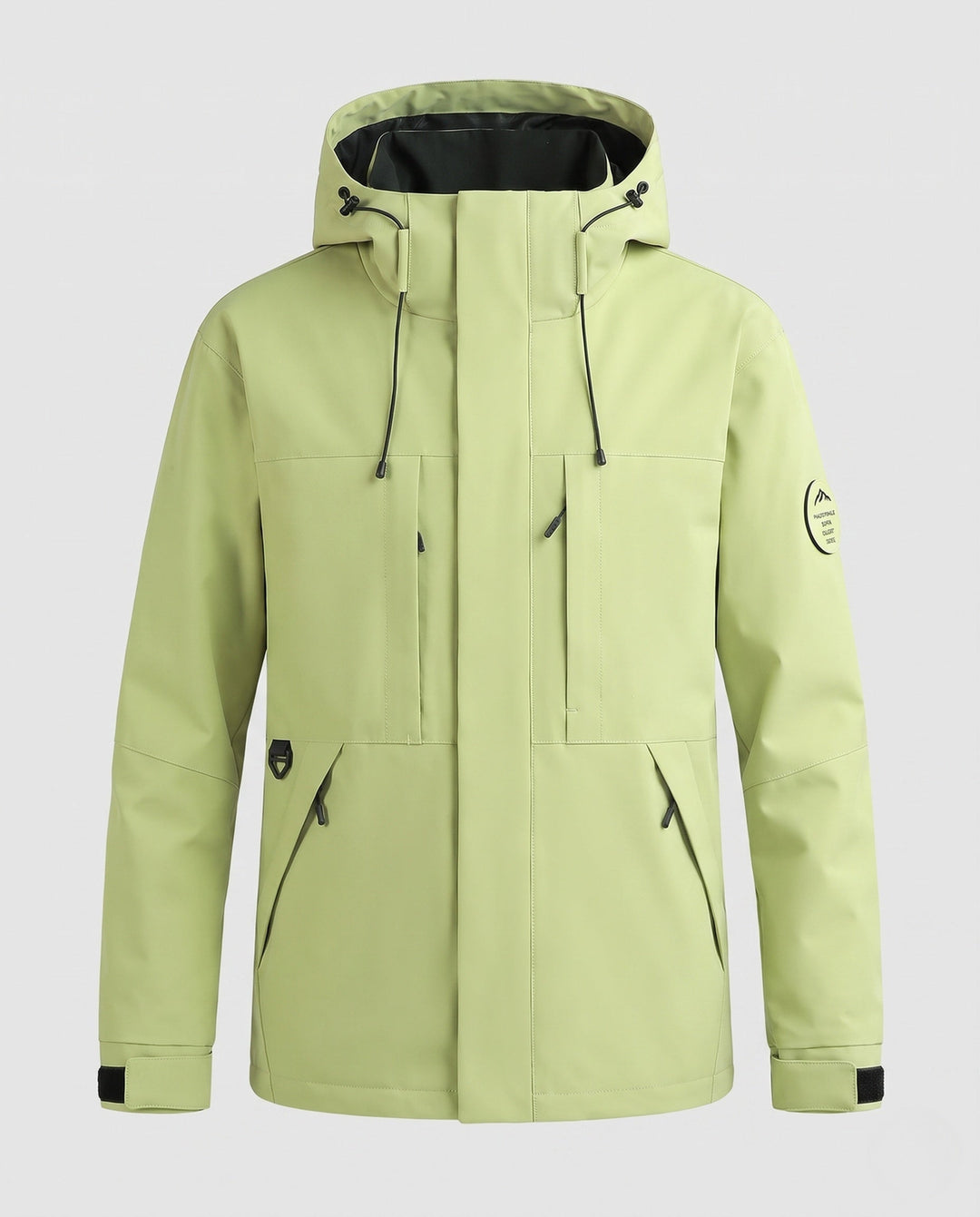Men's technical, wind- and water-repellent hooded jacket with concealed front placket and multiple zip pockets