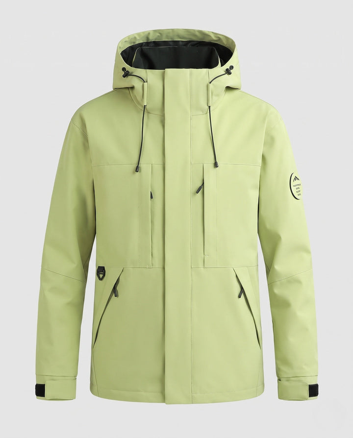 Men's technical, wind- and water-repellent hooded jacket with concealed front placket and multiple zip pockets