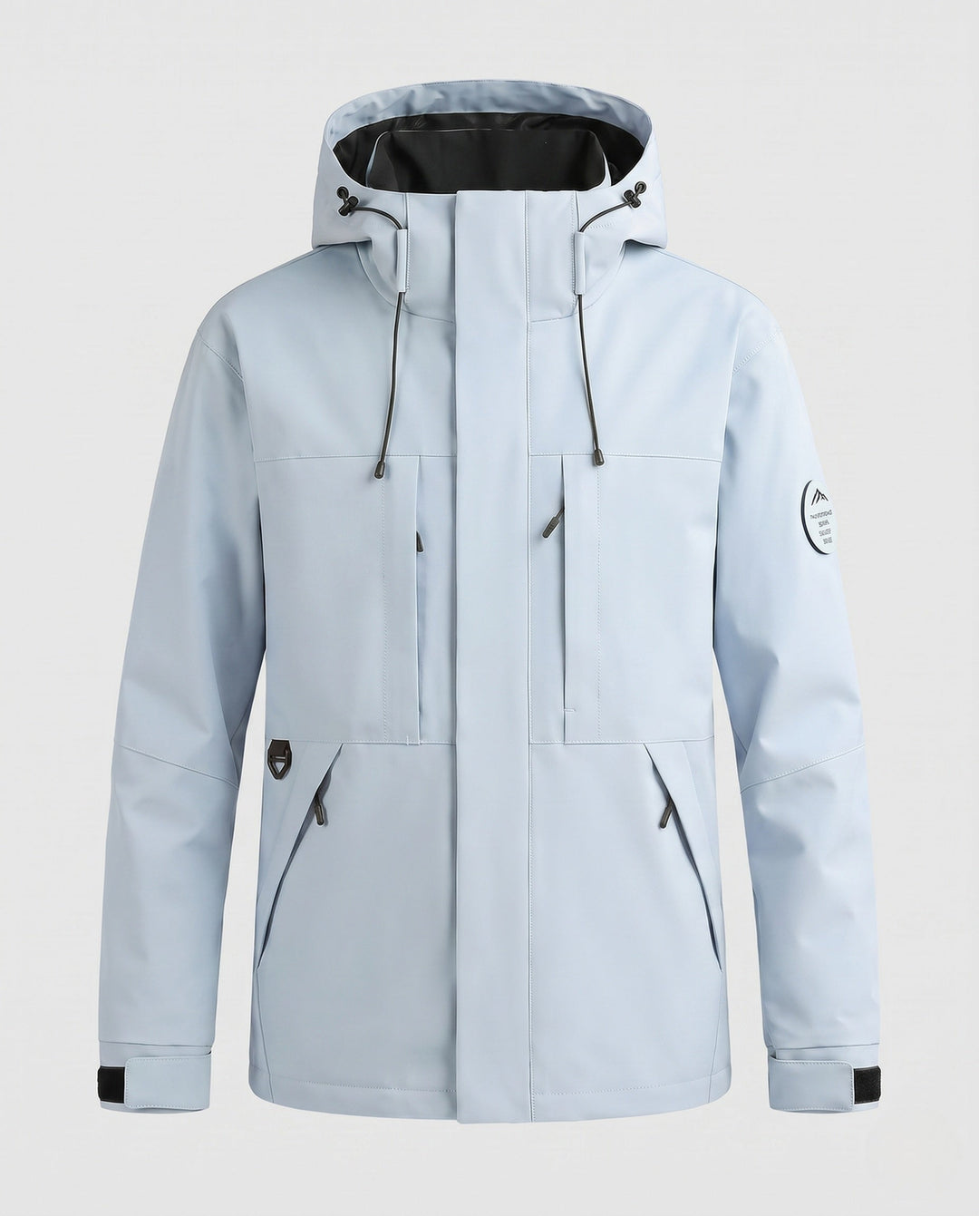 Men's technical, wind- and water-repellent hooded jacket with concealed front placket and multiple zip pockets