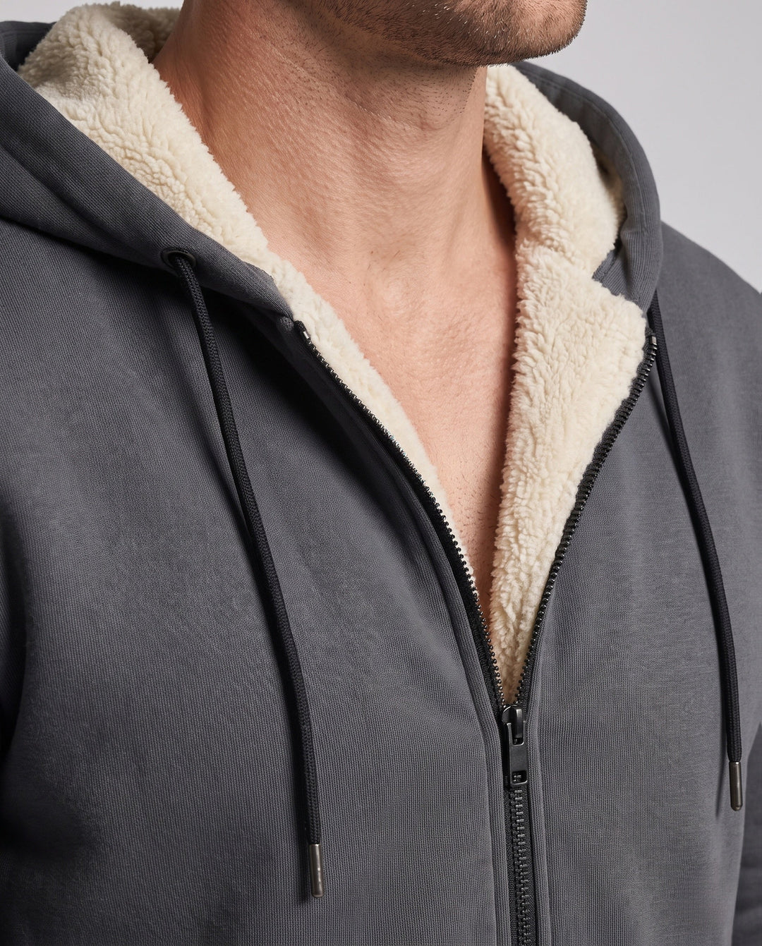 Men's thermal hooded tracksuit set with Sherpa lining and zip pockets