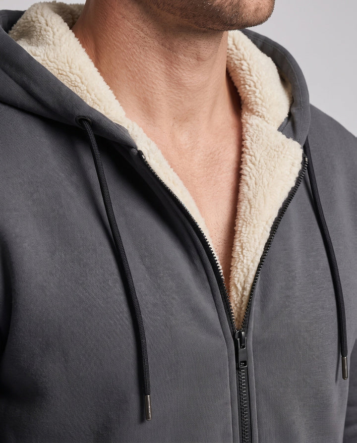 Men's thermal hooded tracksuit set with Sherpa lining and zip pockets