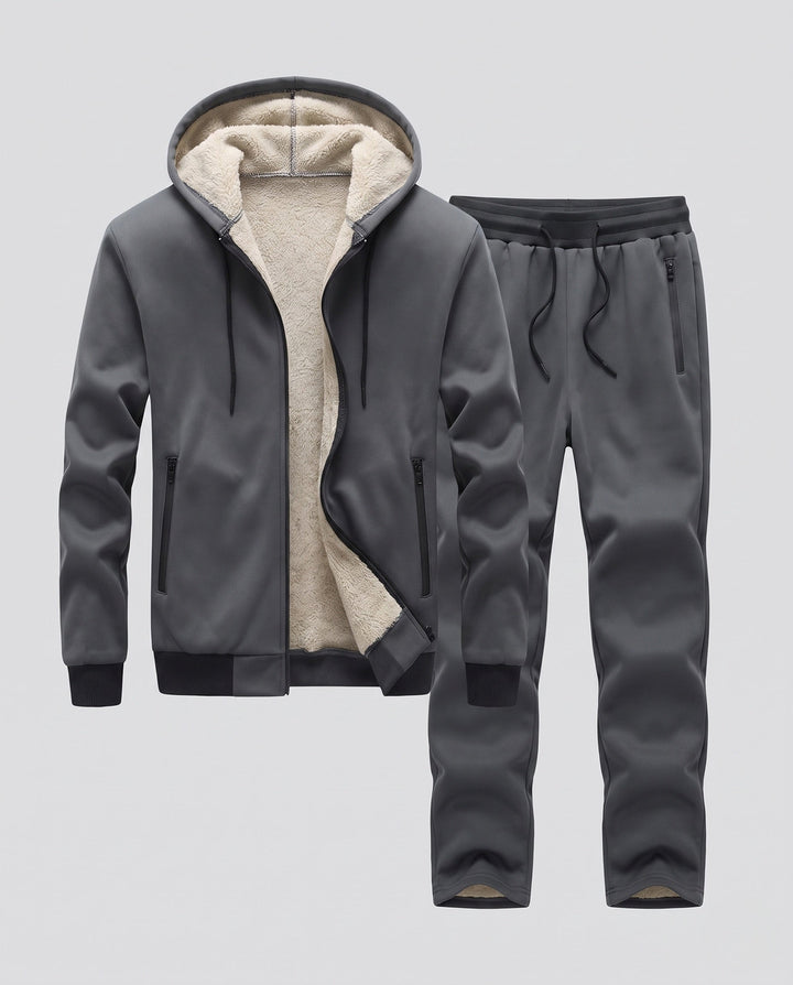 Men's thermal hooded tracksuit set with Sherpa lining and zip pockets
