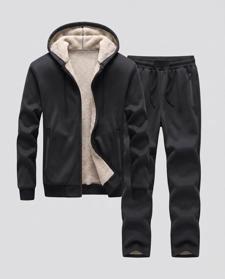 Men's thermal hooded tracksuit set with Sherpa lining and zip pockets