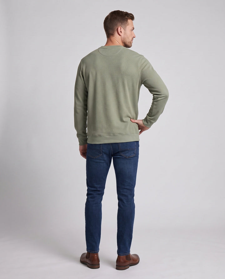 Men's thermal waffle long sleeve with Henley button placket, relaxed fit and ribbed cuffs