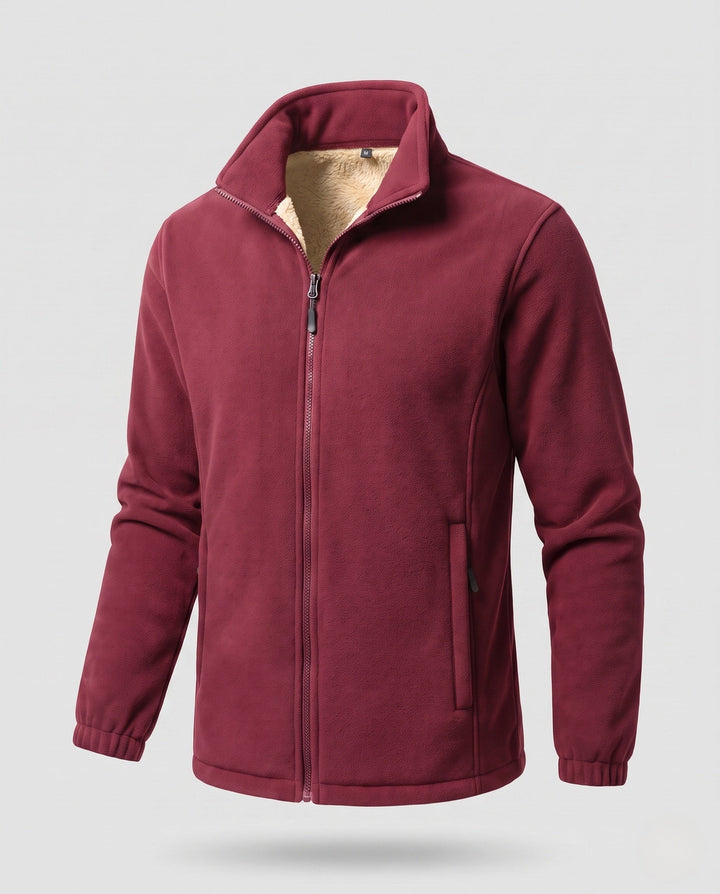 Men's thermo fleece jacket with Sherpa lining, high stand-up collar and concealed zipper pockets