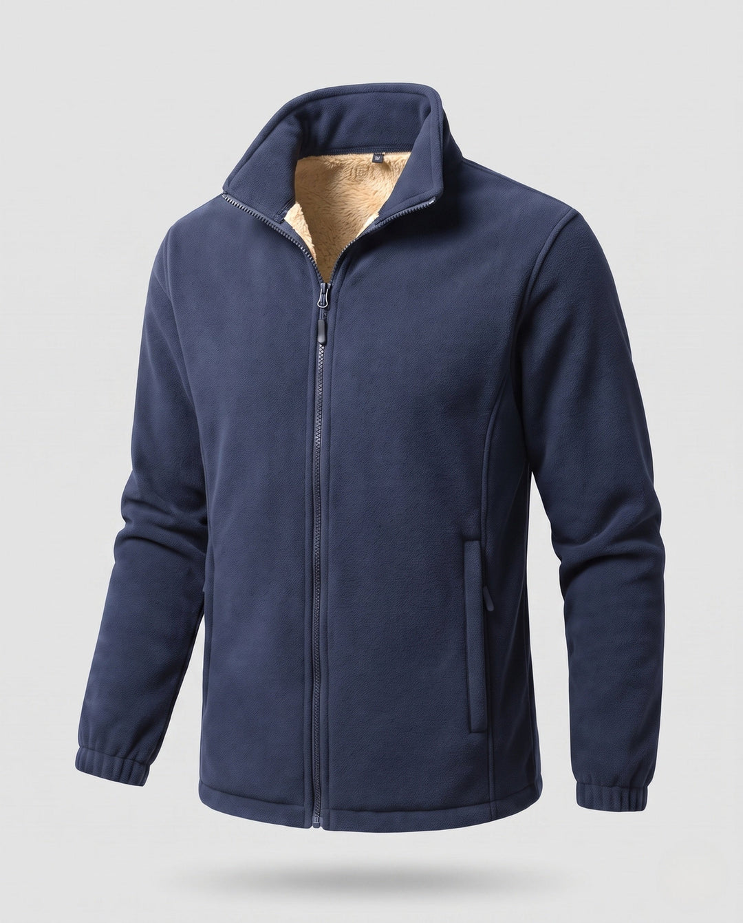 Men's thermo fleece jacket with Sherpa lining, high stand-up collar and concealed zipper pockets