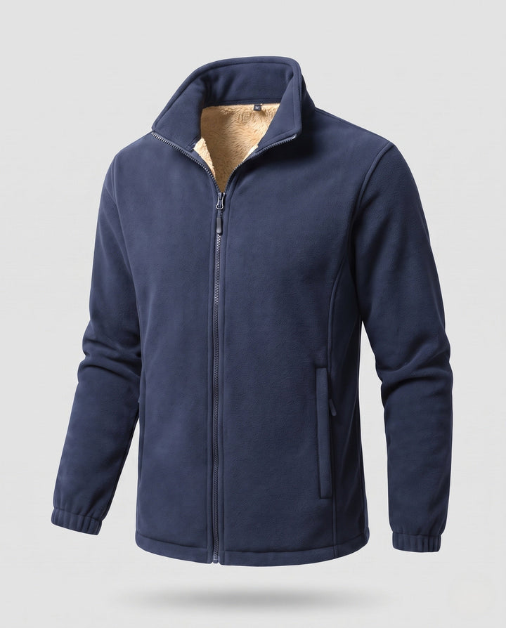 Men's thermo fleece jacket with Sherpa lining, high stand-up collar and concealed zipper pockets