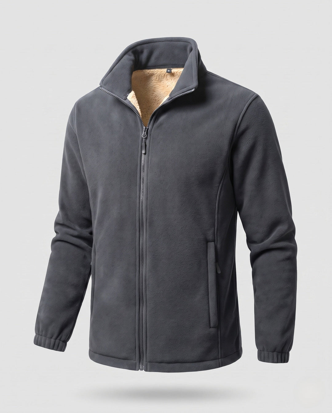Men's thermo fleece jacket with Sherpa lining, high stand-up collar and concealed zipper pockets