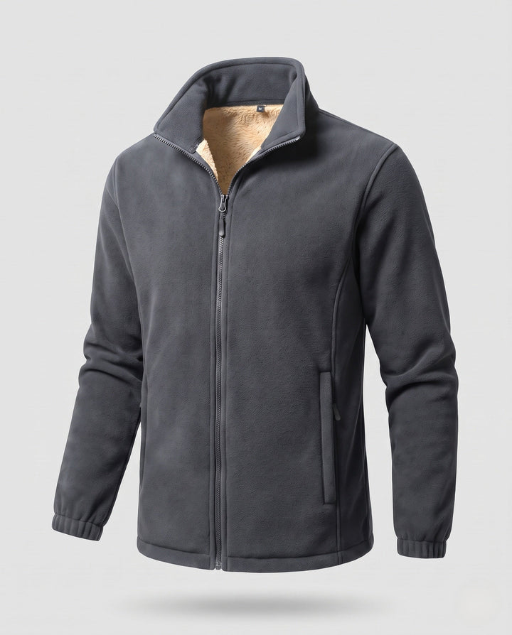 Men's thermo fleece jacket with Sherpa lining, high stand-up collar and concealed zipper pockets