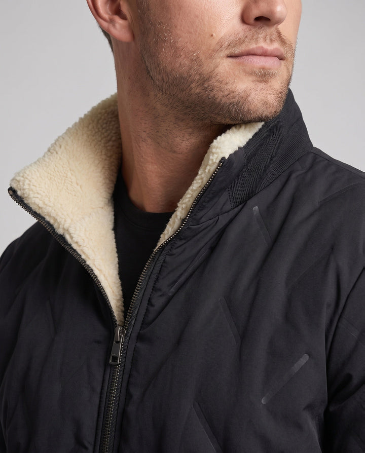 Men's thermo stand-up collar blouse jacket with warming teddy lining and hidden zip pockets