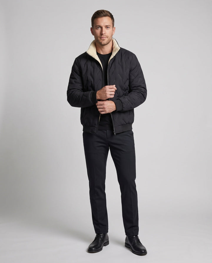 Men's thermo stand-up collar blouse jacket with warming teddy lining and hidden zip pockets