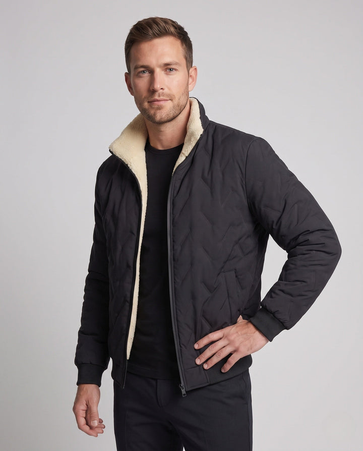 Men's thermo stand-up collar blouse jacket with warming teddy lining and hidden zip pockets