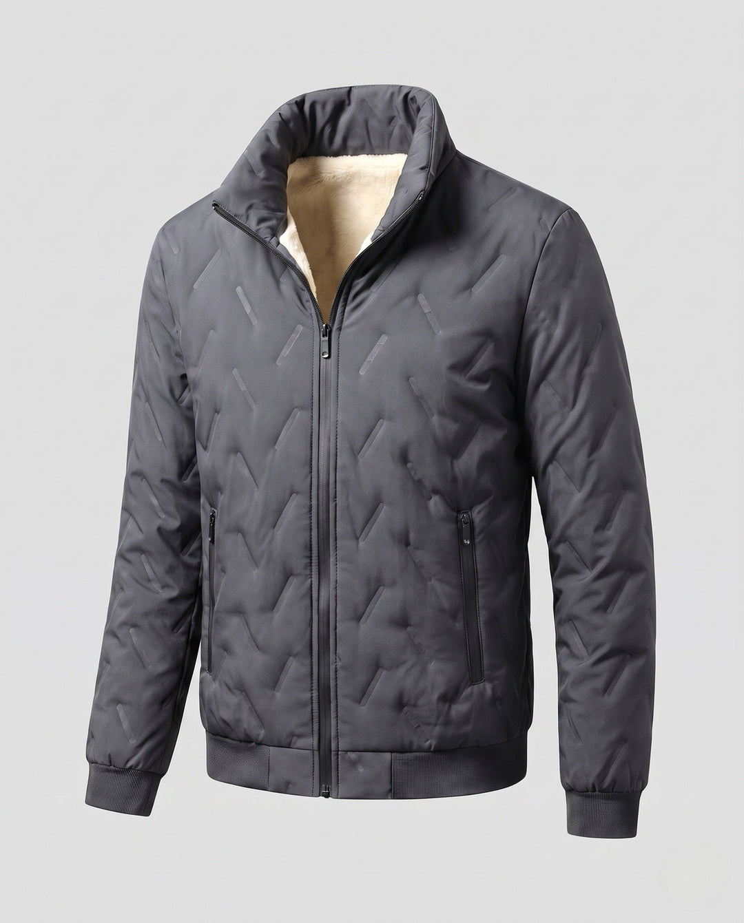 Men's thermo stand-up collar blouse jacket with warming teddy lining and hidden zip pockets