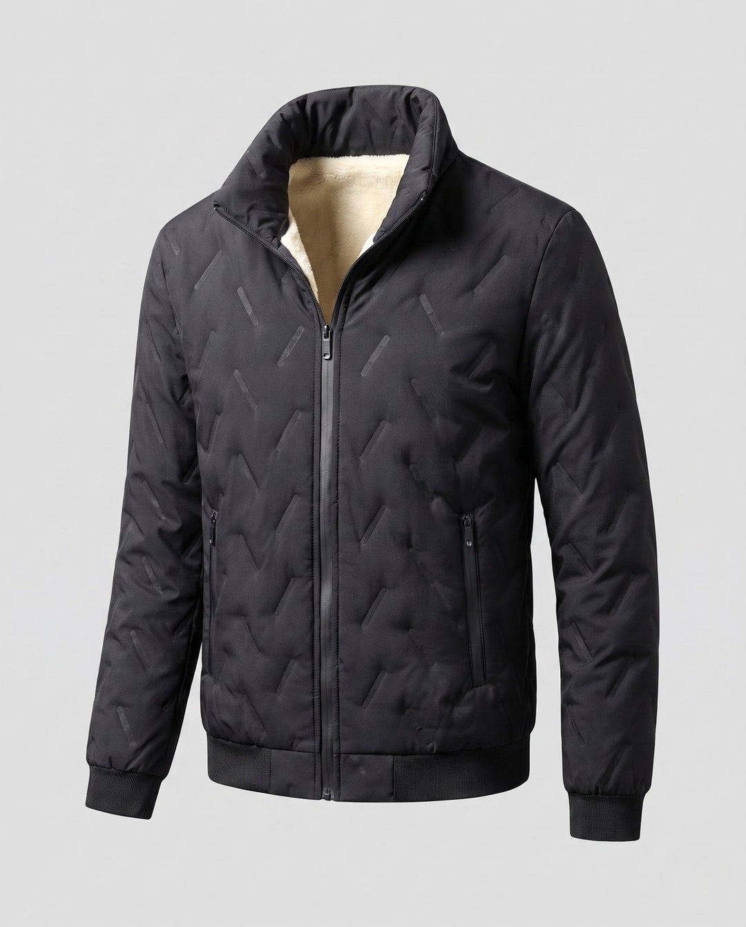 Men's thermo stand-up collar blouse jacket with warming teddy lining and hidden zip pockets