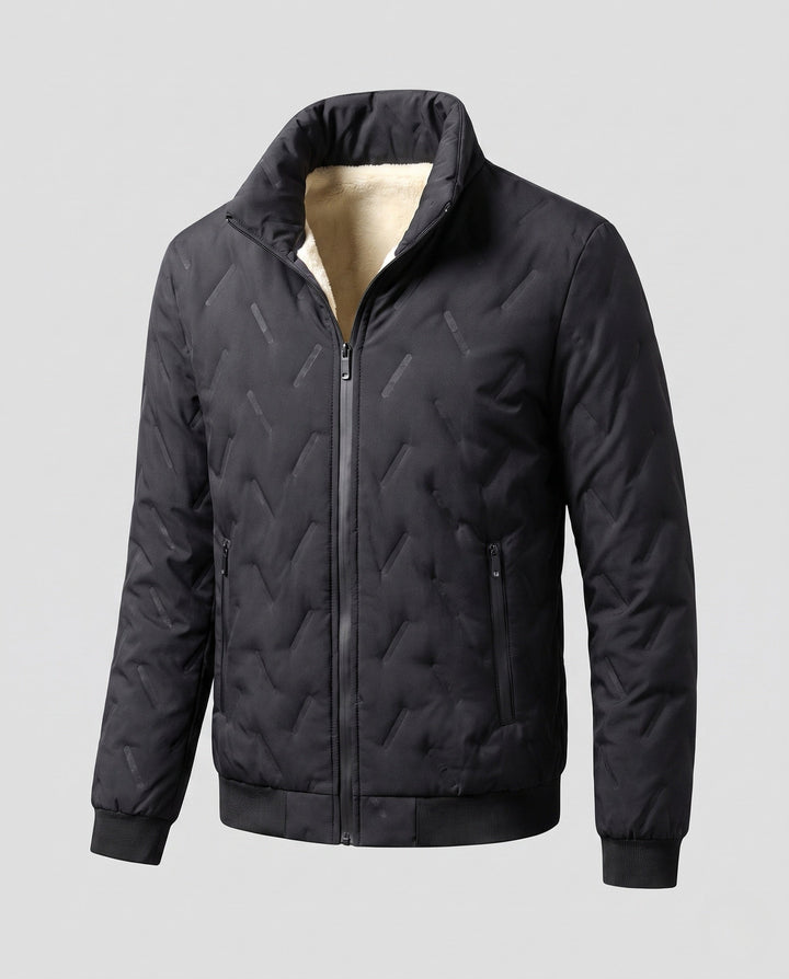 Men's thermo stand-up collar blouse jacket with warming teddy lining and hidden zip pockets