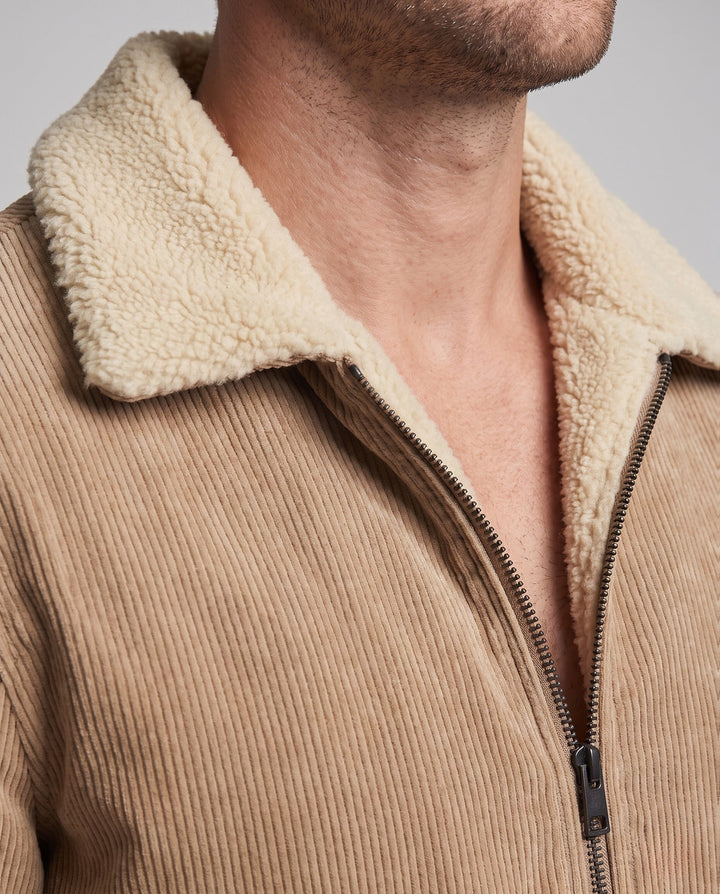 Men's Thermo Workwear Jacket with Sherpa Lining, Cord Structure and Concealed Zipper