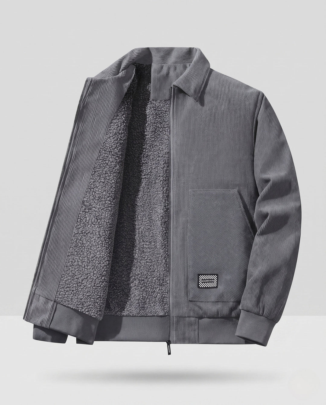 Men's Thermo Workwear Jacket with Sherpa Lining, Cord Structure and Concealed Zipper