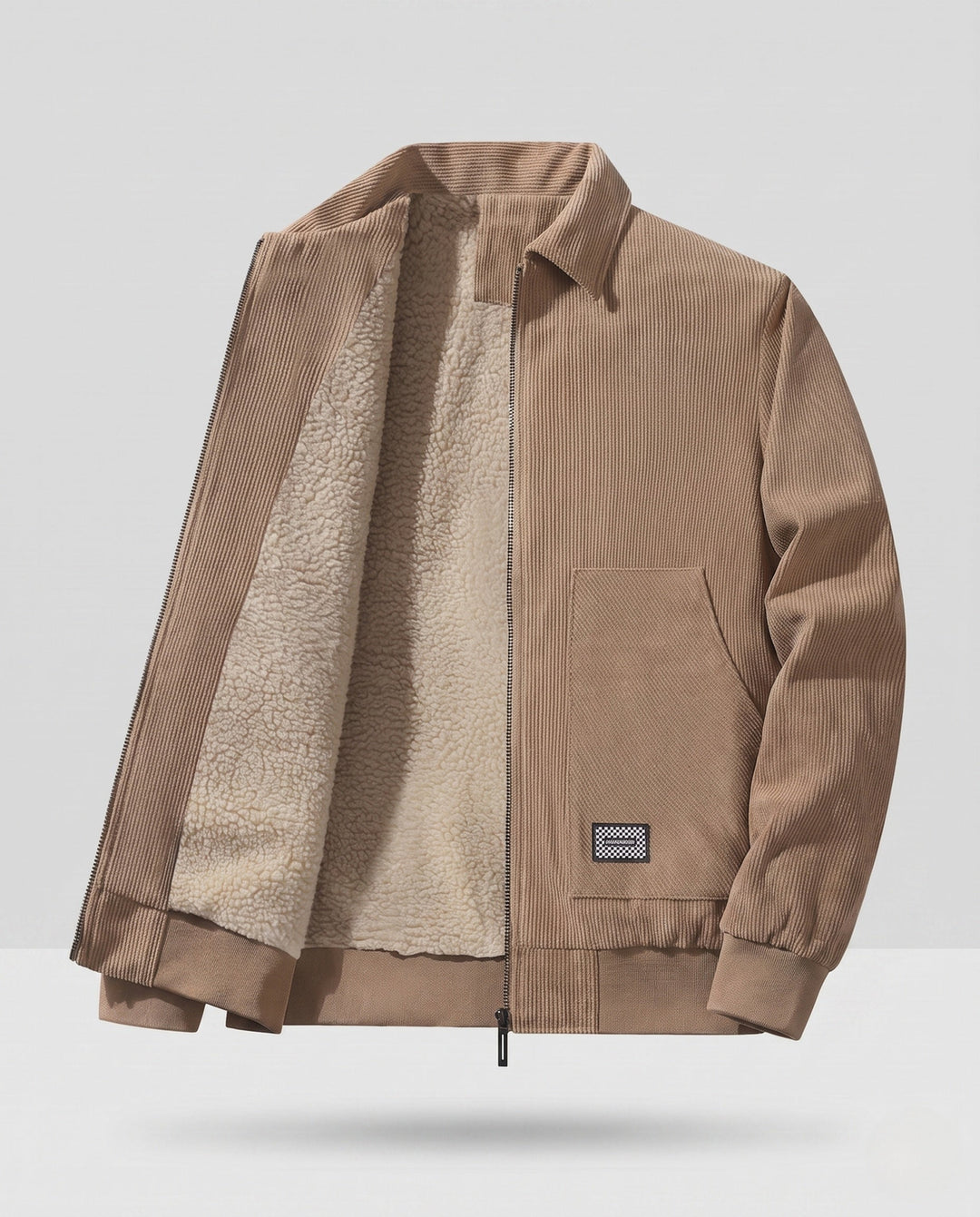 Men's Thermo Workwear Jacket with Sherpa Lining, Cord Structure and Concealed Zipper