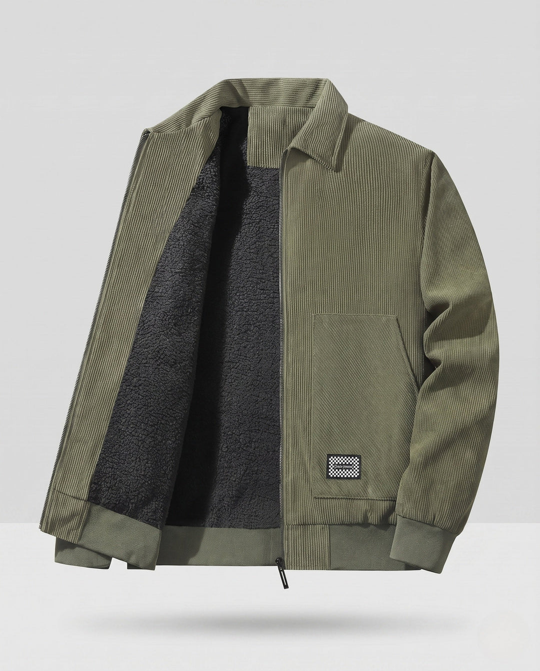 Men's Thermo Workwear Jacket with Sherpa Lining, Cord Structure and Concealed Zipper