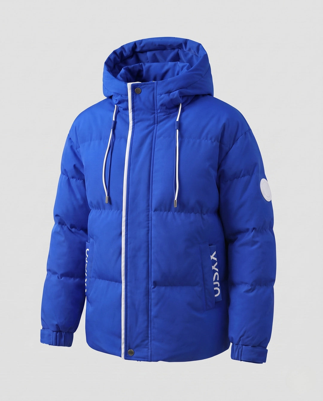 Men's urban quilted hoodie with thermal insulation, contrasting trim and adjustable hem