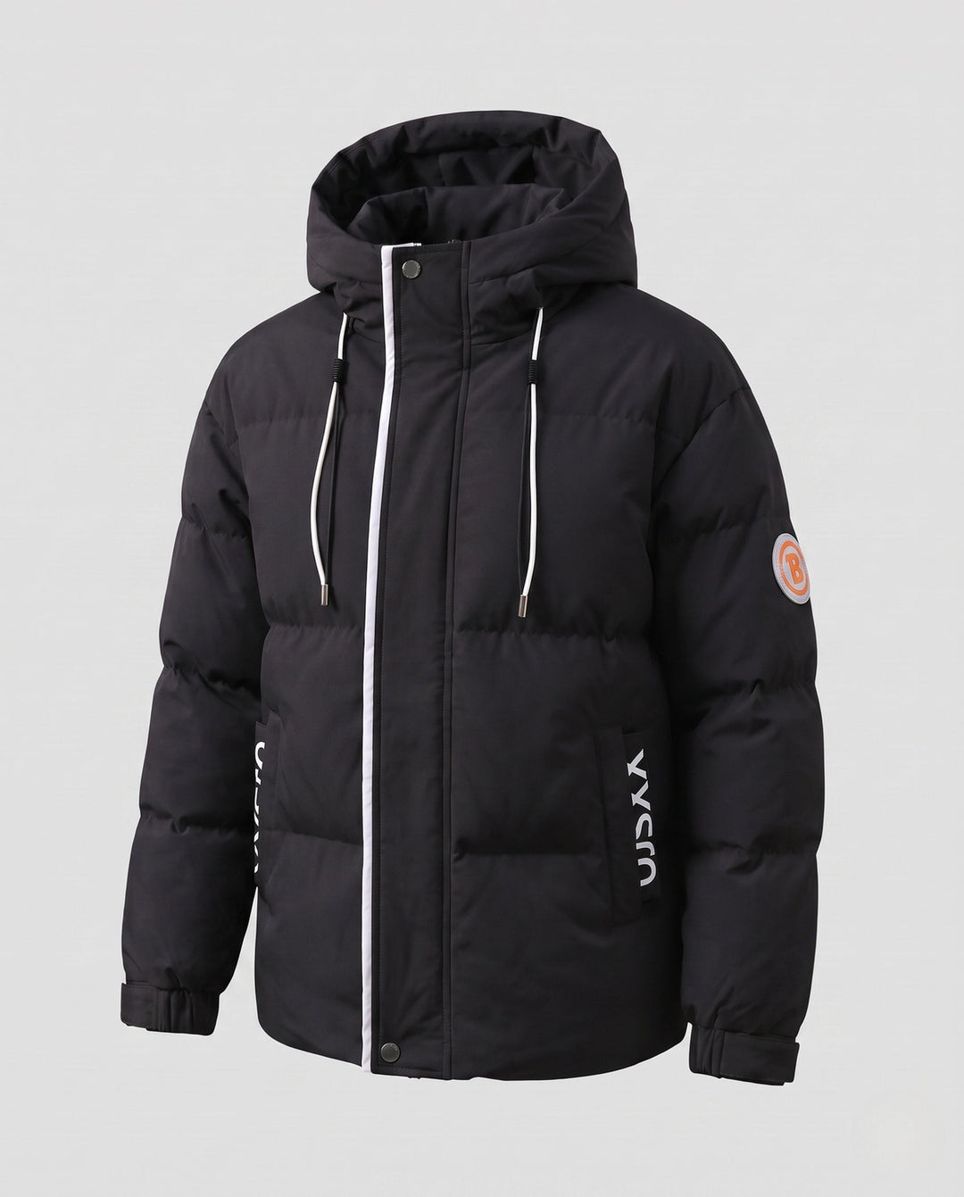 Men's urban quilted hoodie with thermal insulation, contrasting trim and adjustable hem