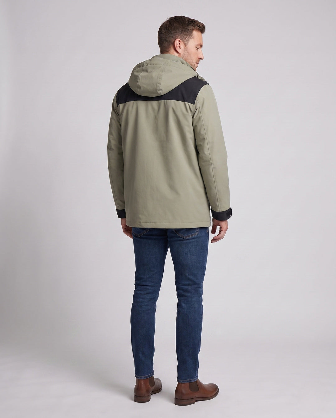 Men's waterproof multi-layer softshell outdoor jacket with removable fleece lining and adjustable hood