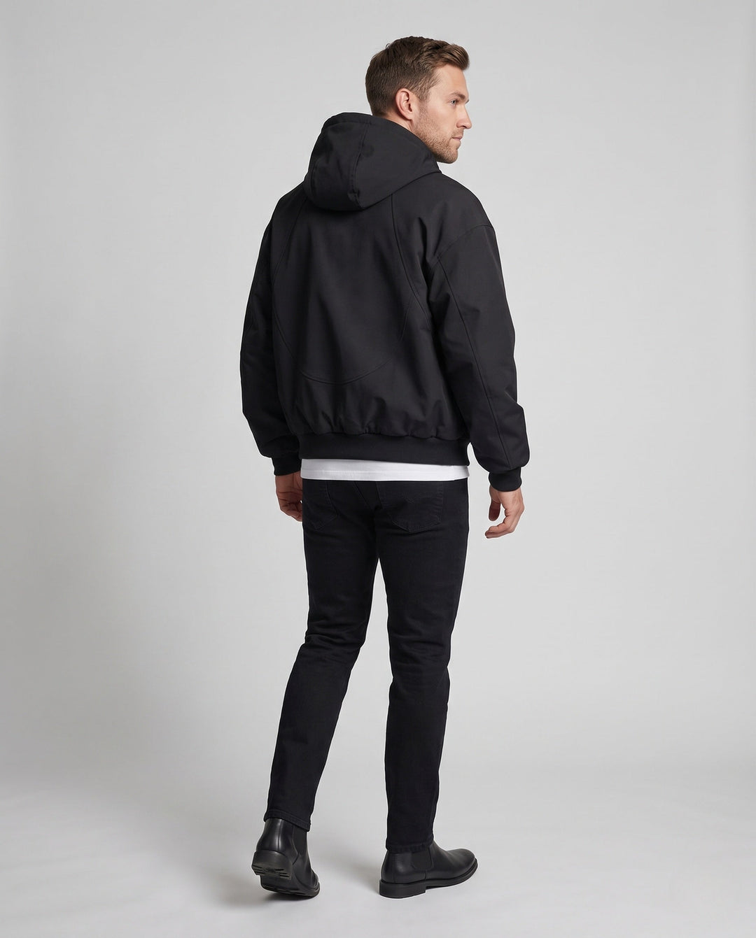 Men's wider hooded blouse with full zip