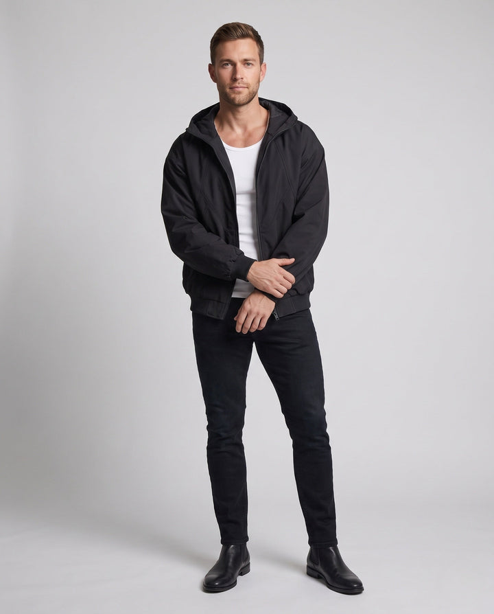 Men's wider hooded blouse with full zip
