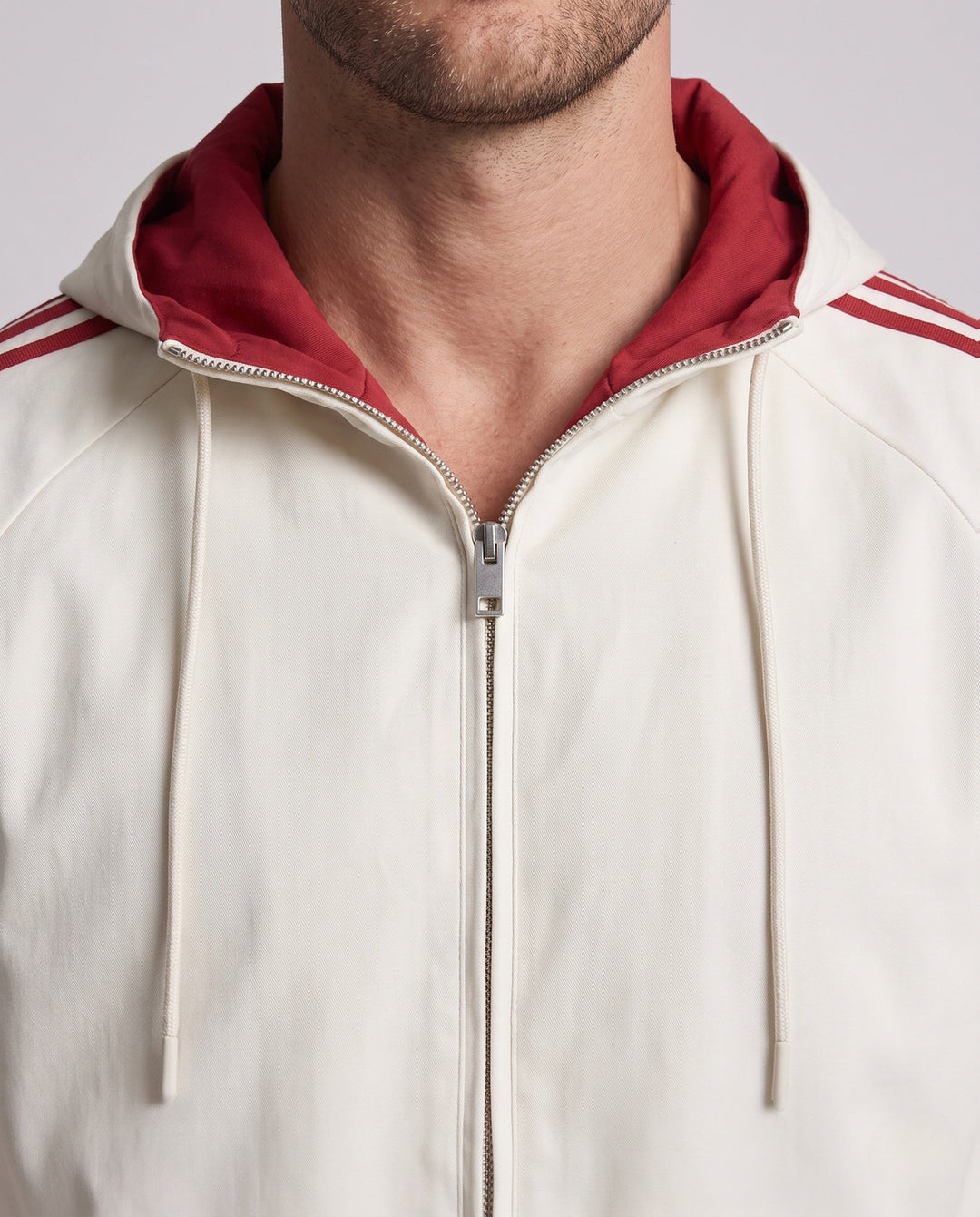 Men's reversible hoodie jacket with contrast stripes, double-sided comfort and two-way zipper