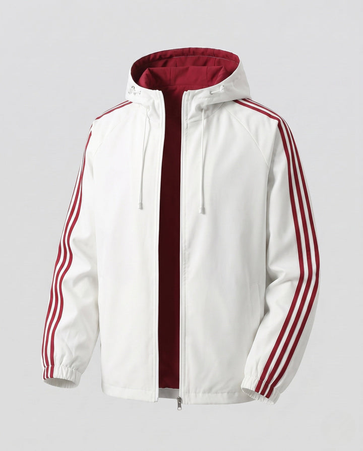 Men's reversible hoodie jacket with contrast stripes, double-sided comfort and two-way zipper