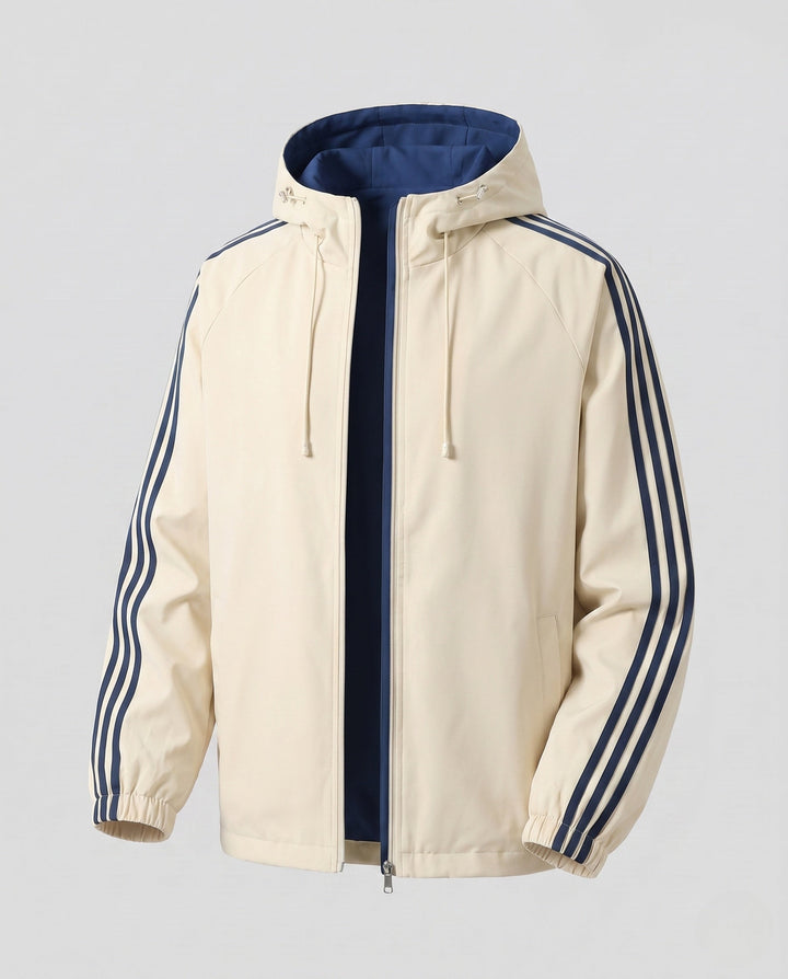 Men's reversible hoodie jacket with contrast stripes, double-sided comfort and two-way zipper