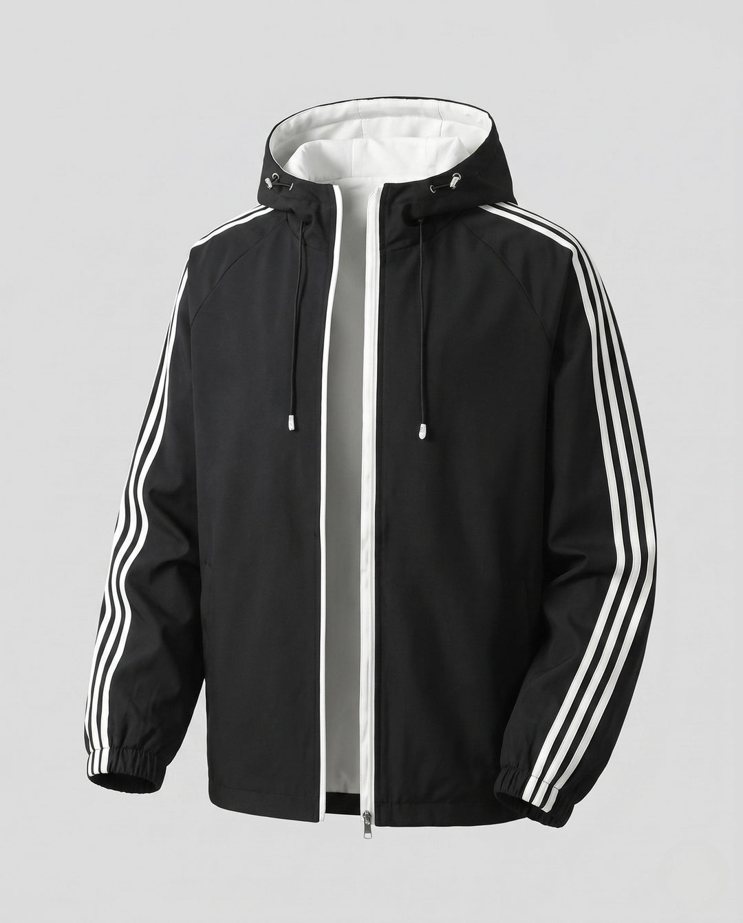 Men's reversible hoodie jacket with contrast stripes, double-sided comfort and two-way zipper
