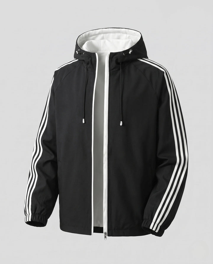 Men's reversible hoodie jacket with contrast stripes, double-sided comfort and two-way zipper