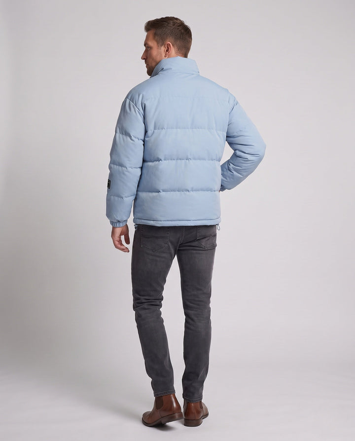 Men's reversible quilted jacket with bandana lining and high stand collar