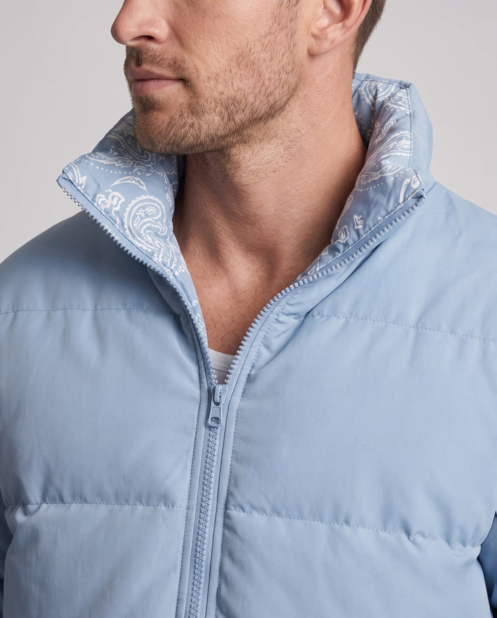 Men's reversible quilted jacket with bandana lining and high stand collar