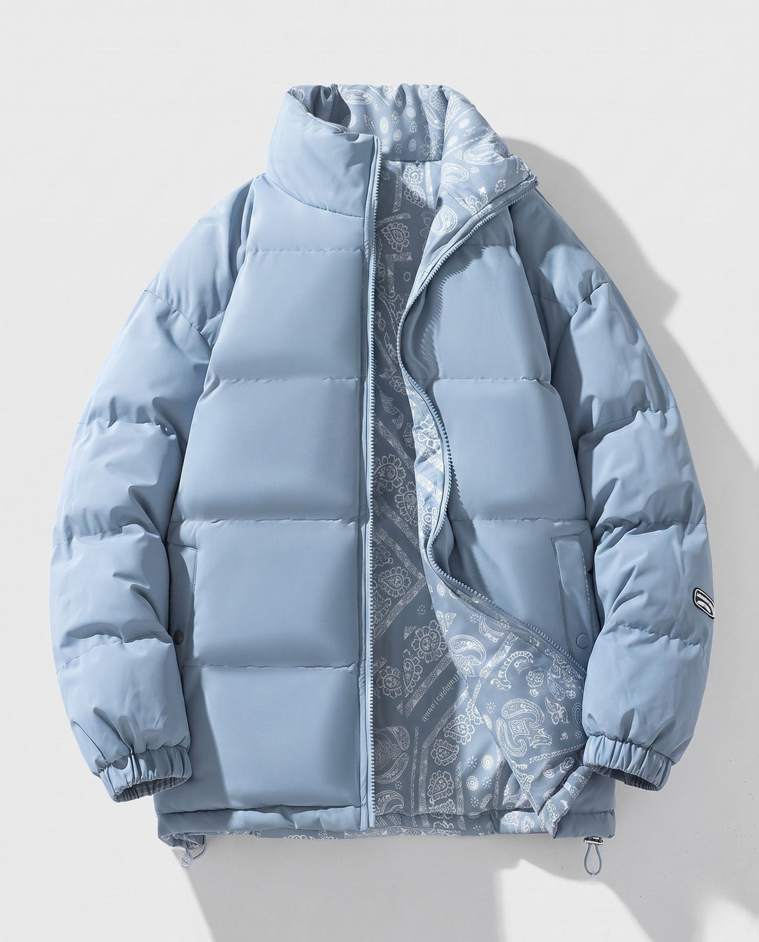 Men's reversible quilted jacket with bandana lining and high stand collar
