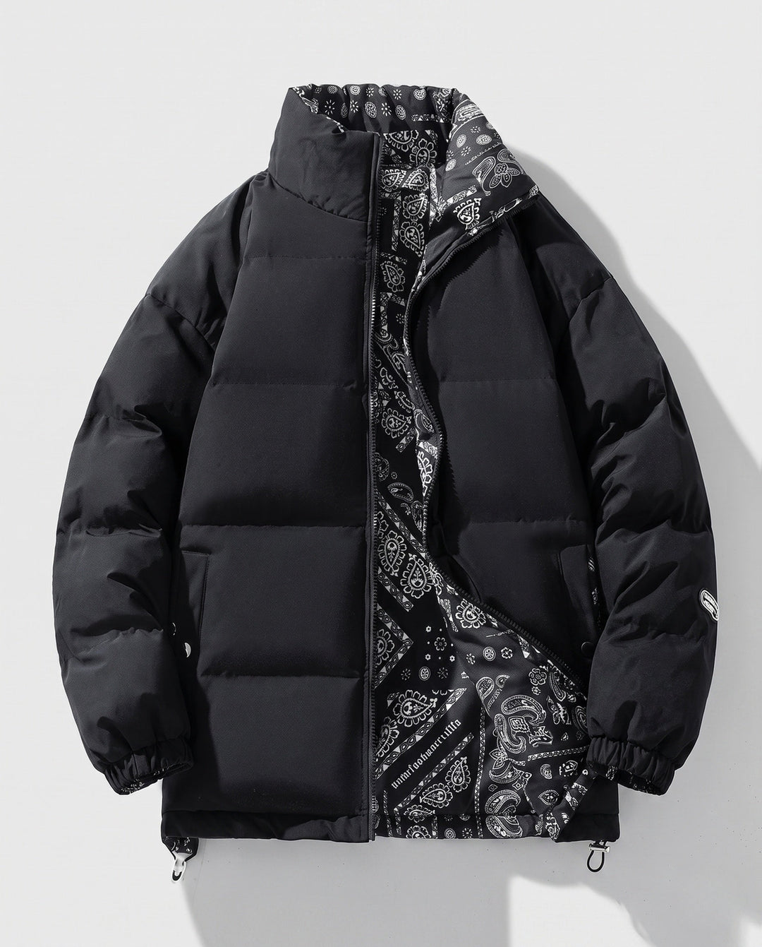 Men's reversible quilted jacket with bandana lining and high stand collar