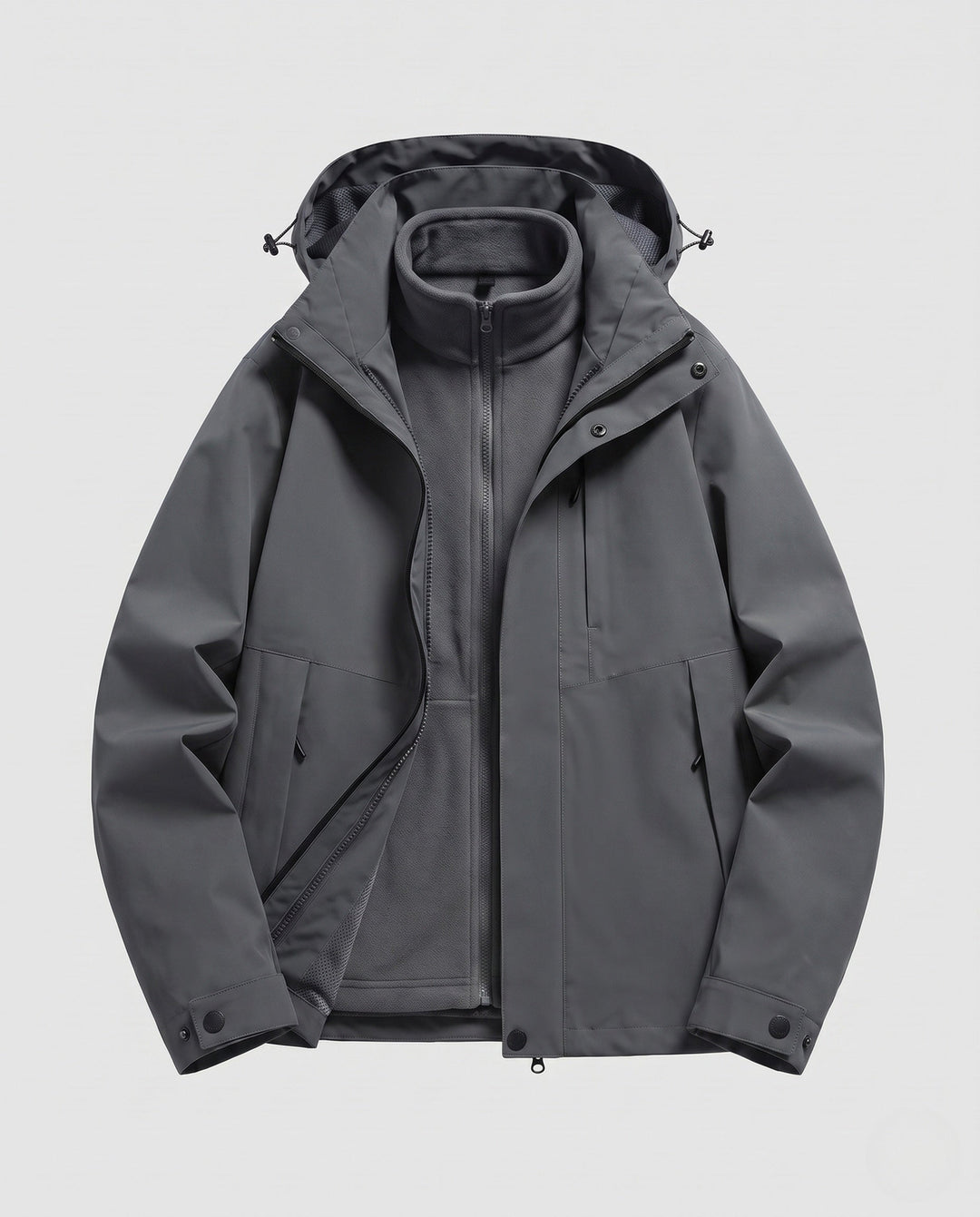 Unisex waterproof softshell all-weather jacket with removable fleece inner jacket and hood