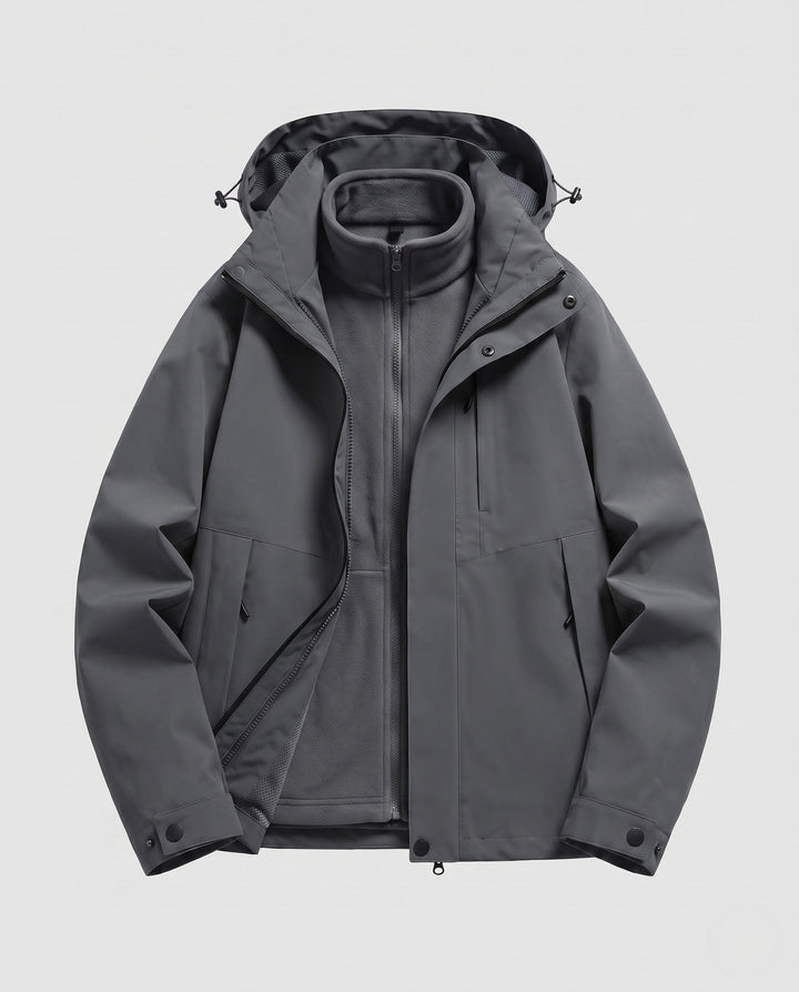 Unisex waterproof softshell all-weather jacket with removable fleece inner jacket and hood